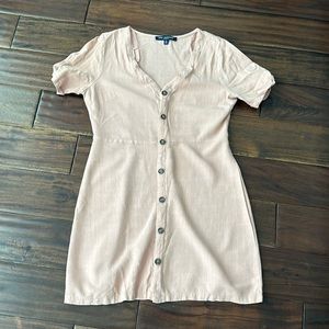 Mini dress, pink, vneck, button down dress